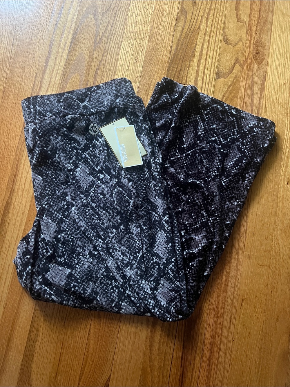 Michael Kors Black & Gray Snake-Print Velvet Pajama Pants